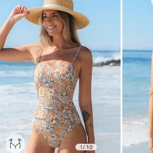 NWT Cupshe Retro Floral Square Neck Tummy Control One-Piece, Size Small